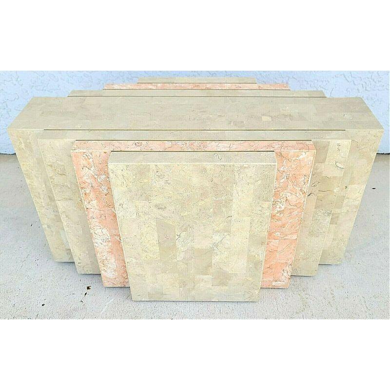 Unknown Maitland Smith Style 2 Tone Tessellated Stone Brass Inlay Coffee Cocktail Table For Sale
