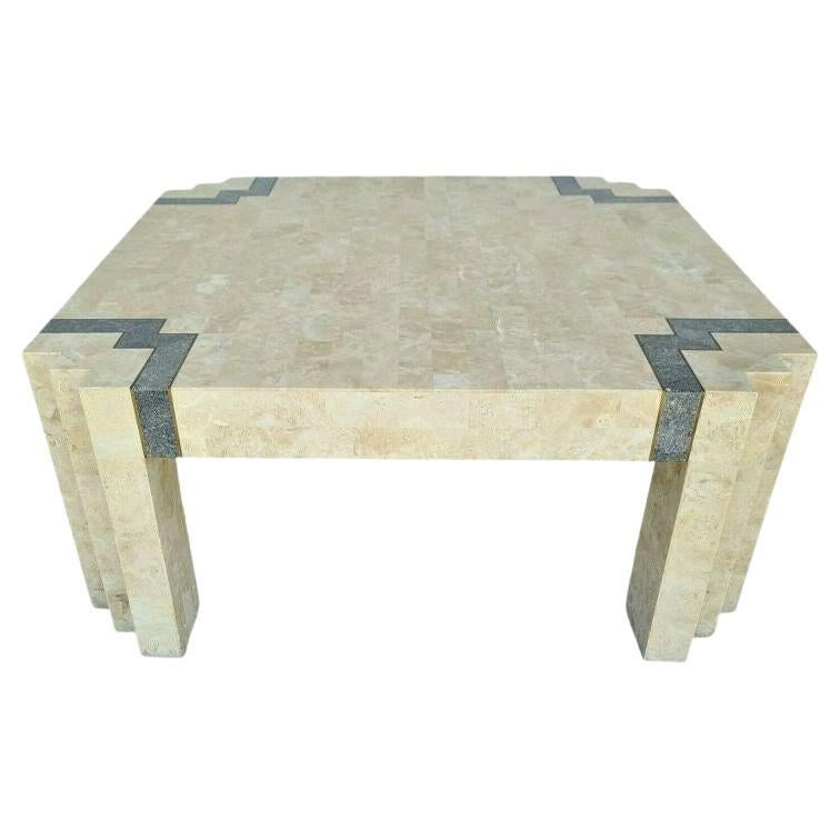 Table basse MAITLAND SMITH style pierre tessellée incrustée en laiton 2 tons