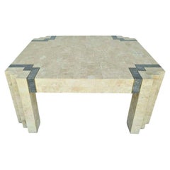 Maitland Smith Style 2 Tone Tessellated Stone Brass Inlay Coffee Cocktail Table