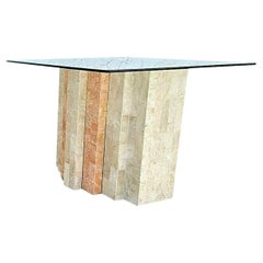 Maitland Smith Style 2 Tone Tessellated Stone Brass Inlay Side End Table