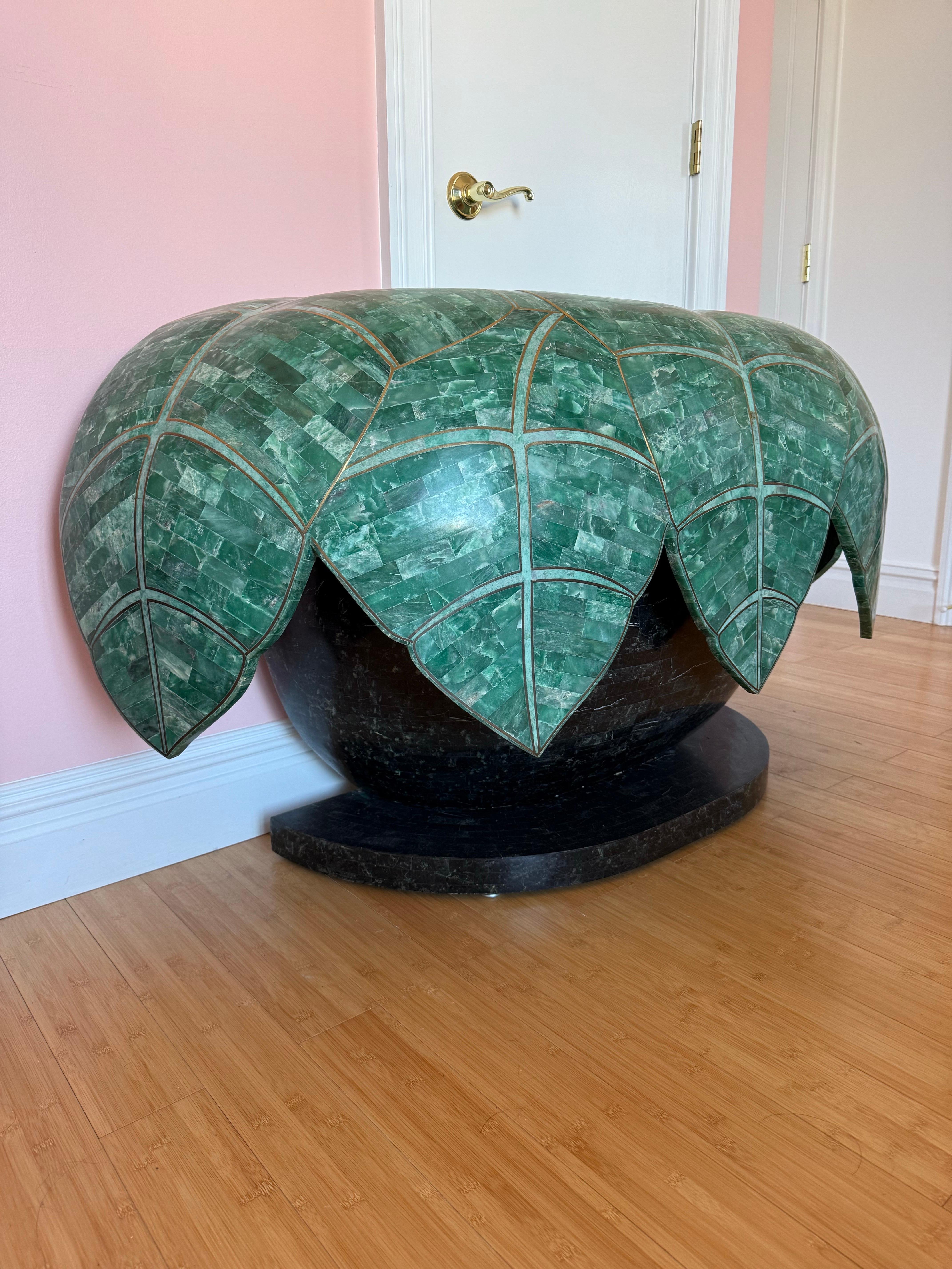 Maitland Smith Style Art Deco Leaves Console Table, made in Philippines
