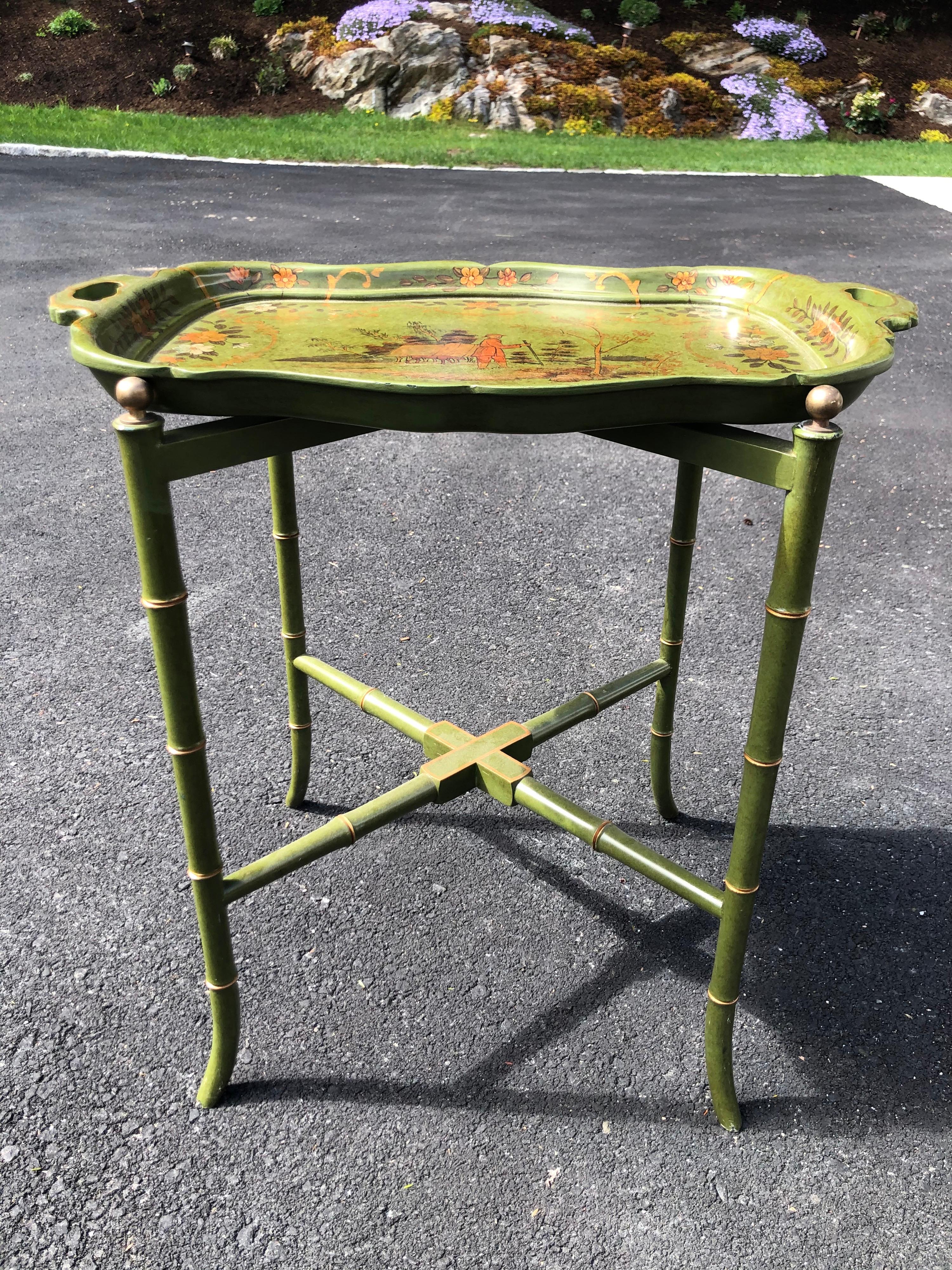Chinese Chippendale Maitland Smith Style Chinoiserie Tray Table