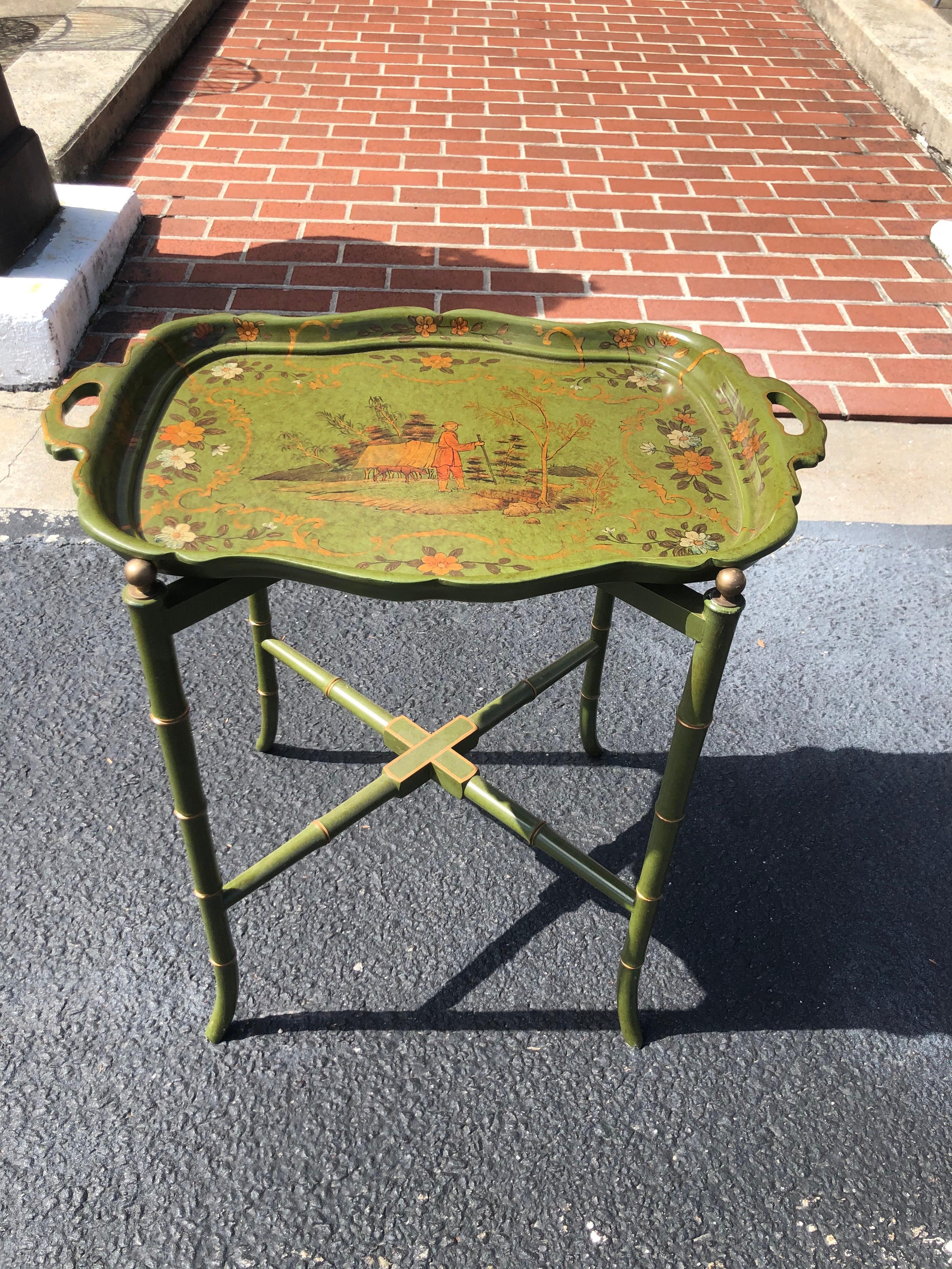 Maitland Smith Style Chinoiserie Tray Table In Good Condition In Redding, CT