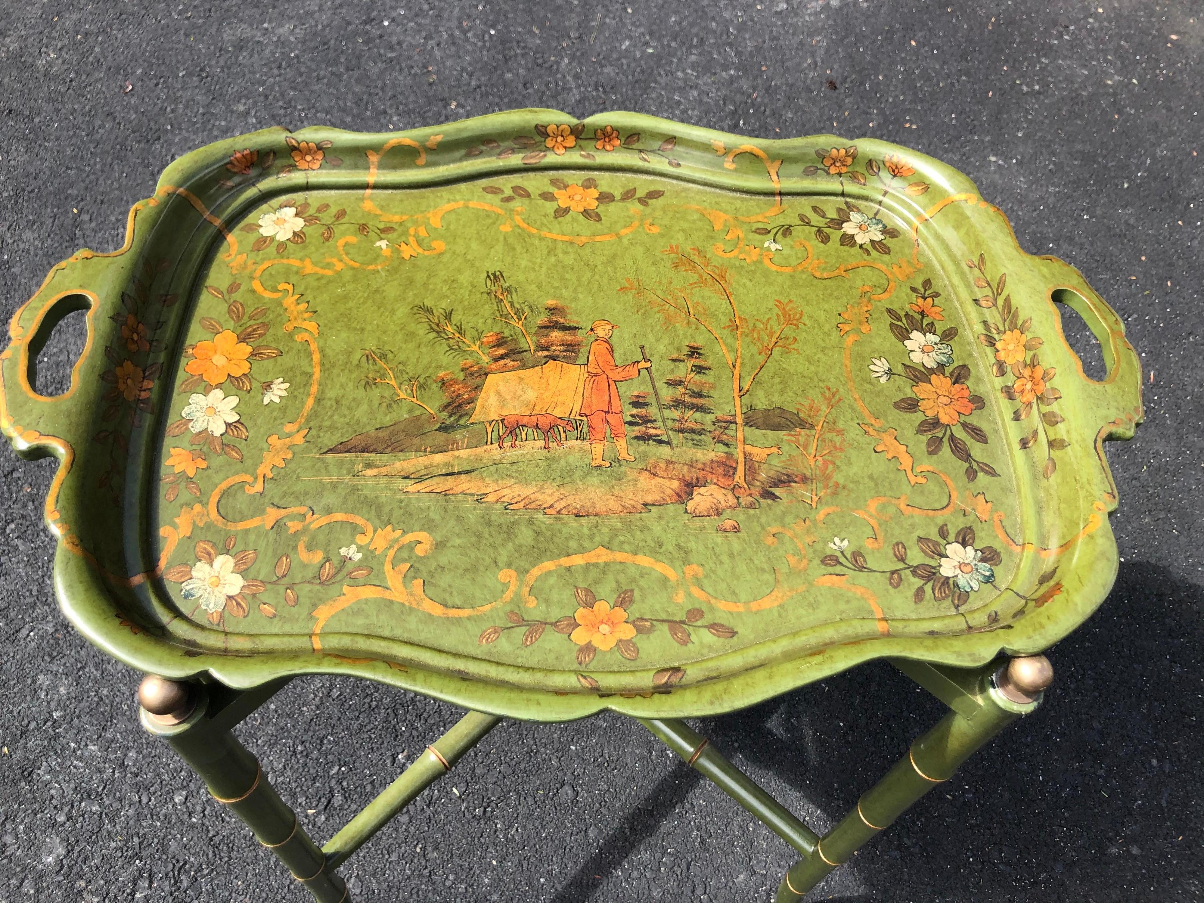 Wood Maitland Smith Style Chinoiserie Tray Table