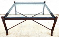 Maitland Smith Style Faux Metal Bamboo Glass & Leather Cocktail Table