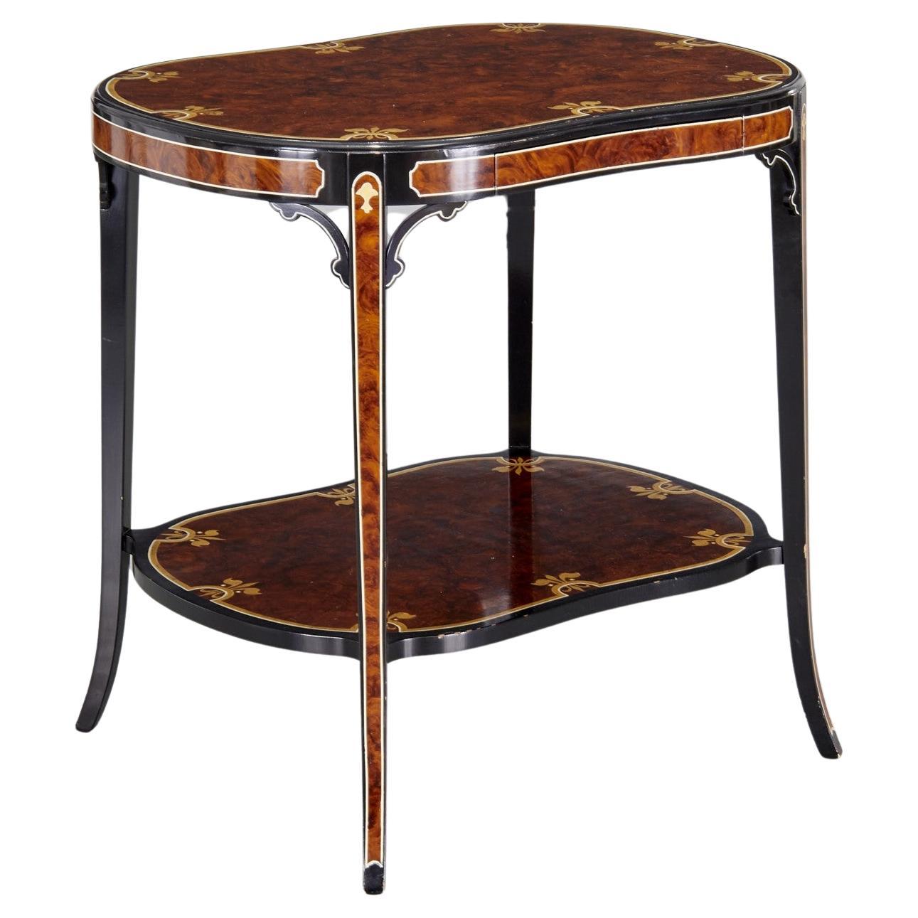 Maitland Smith Style Faux Painted Side Table with Fleur-De-Lis Detail For Sale