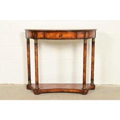 Maitland Smith Style French Empire Burl Wood Demilune Console Table