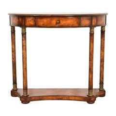 Maitland Smith Style French Empire Burl Wood Demilune Console Table