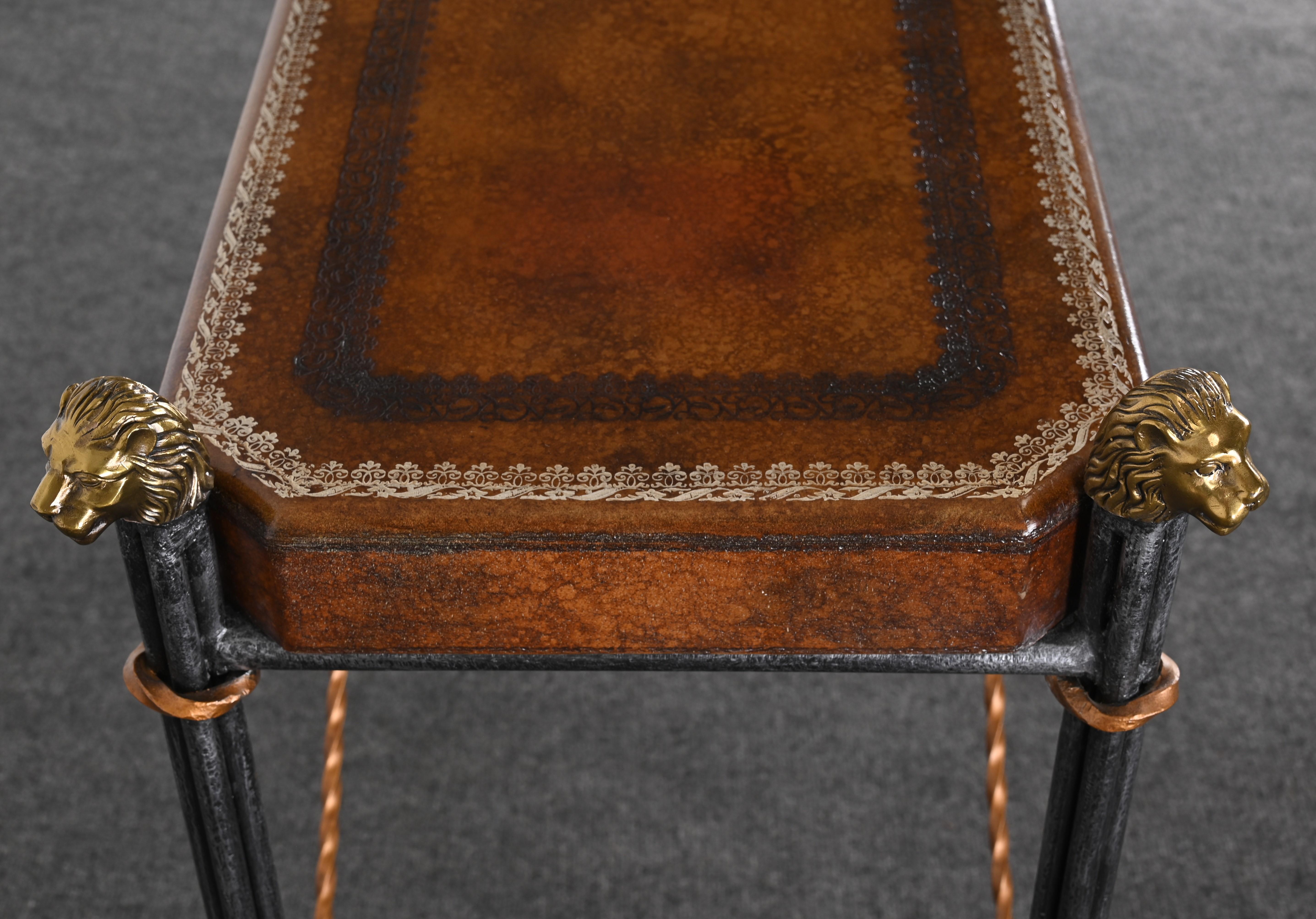 Maitland Smith Style Leather Top Lion Head Console, 1990s 11