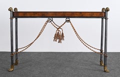 Maitland Smith Style Leather Top Lion Head Console, 1990s