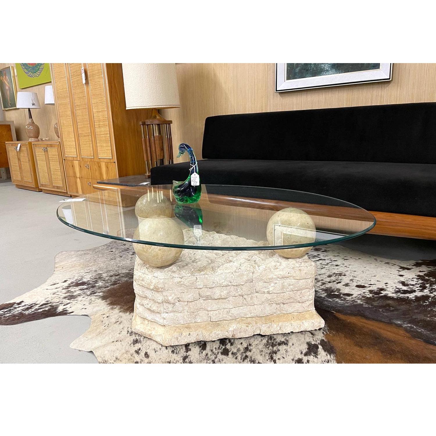 Maitland Smith Style Mactan Tessellated Stone Orb Pedestal Coffee Table 1