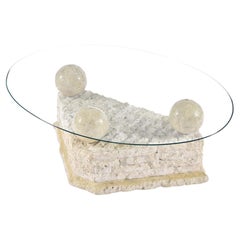 Maitland Smith Style Mactan Tessellated Stone Orb Pedestal Coffee Table