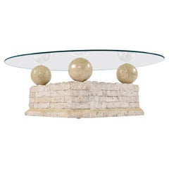 Maitland Smith Style Mactan Tessellated Stone Orb Pedestal Coffee Table