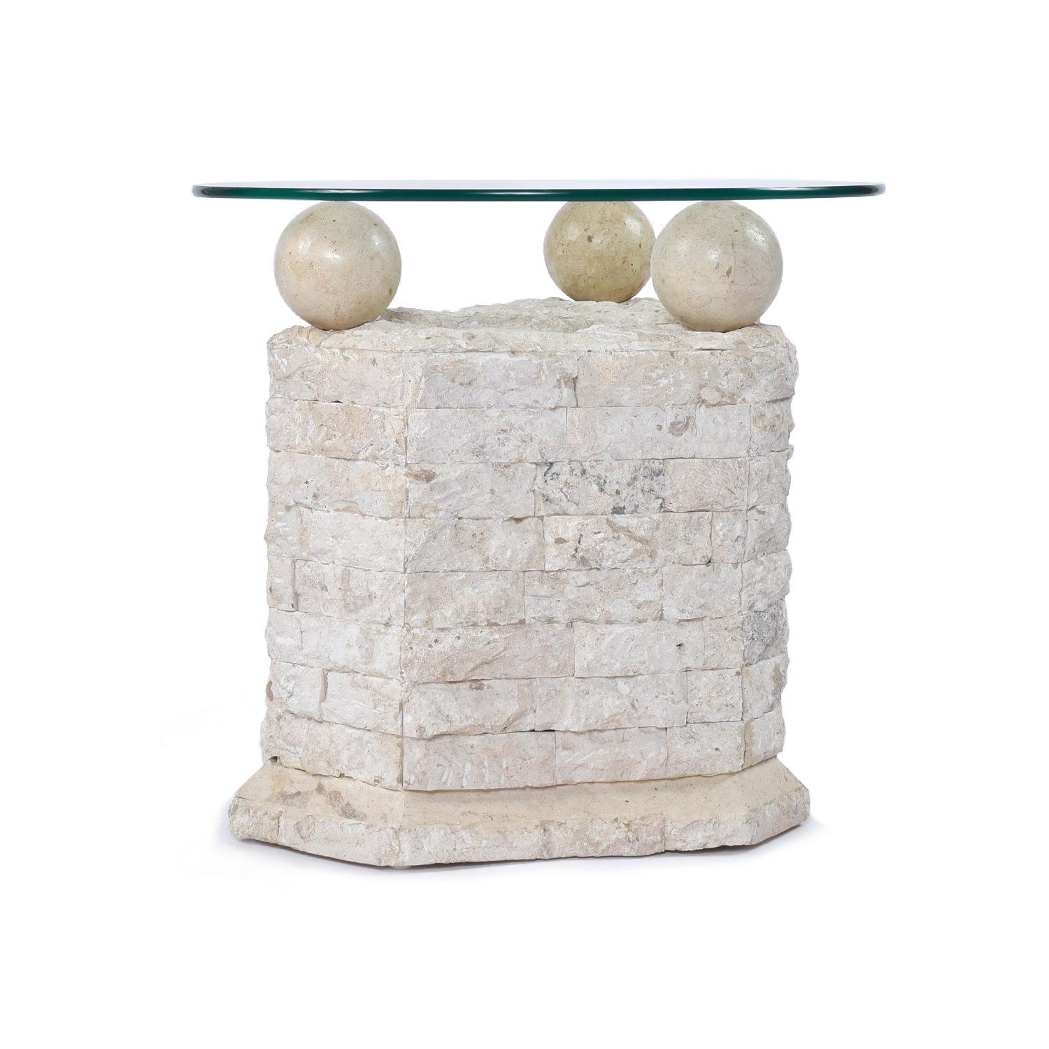 Maitland Smith Style Mactan Tessellated Stone Orb Pedestal End Tables For Sale 5