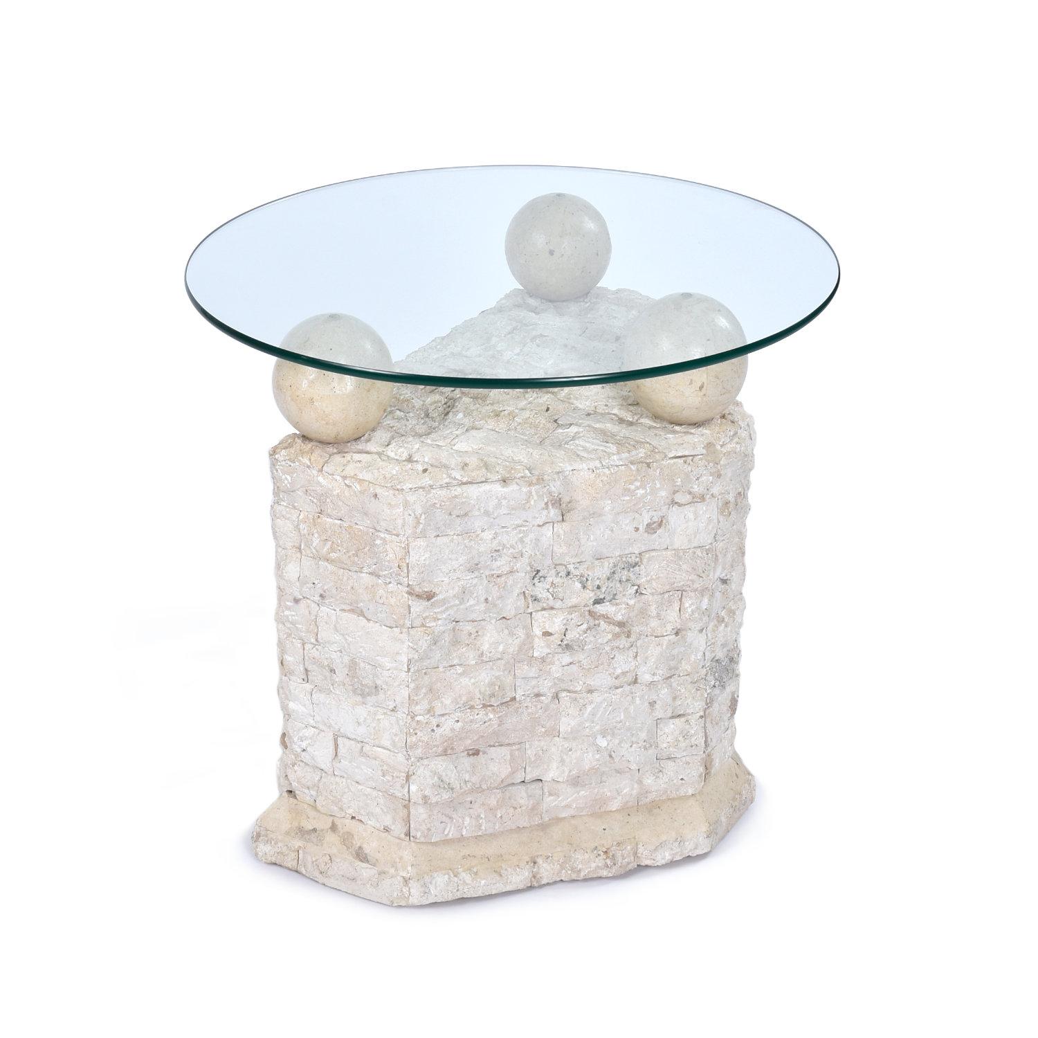 Late 20th Century Maitland Smith Style Mactan Tessellated Stone Orb Pedestal End Tables For Sale