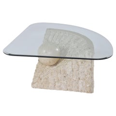 Maitland Smith Wedge Coffee Table, Mactan Stone & Glass, 1980s