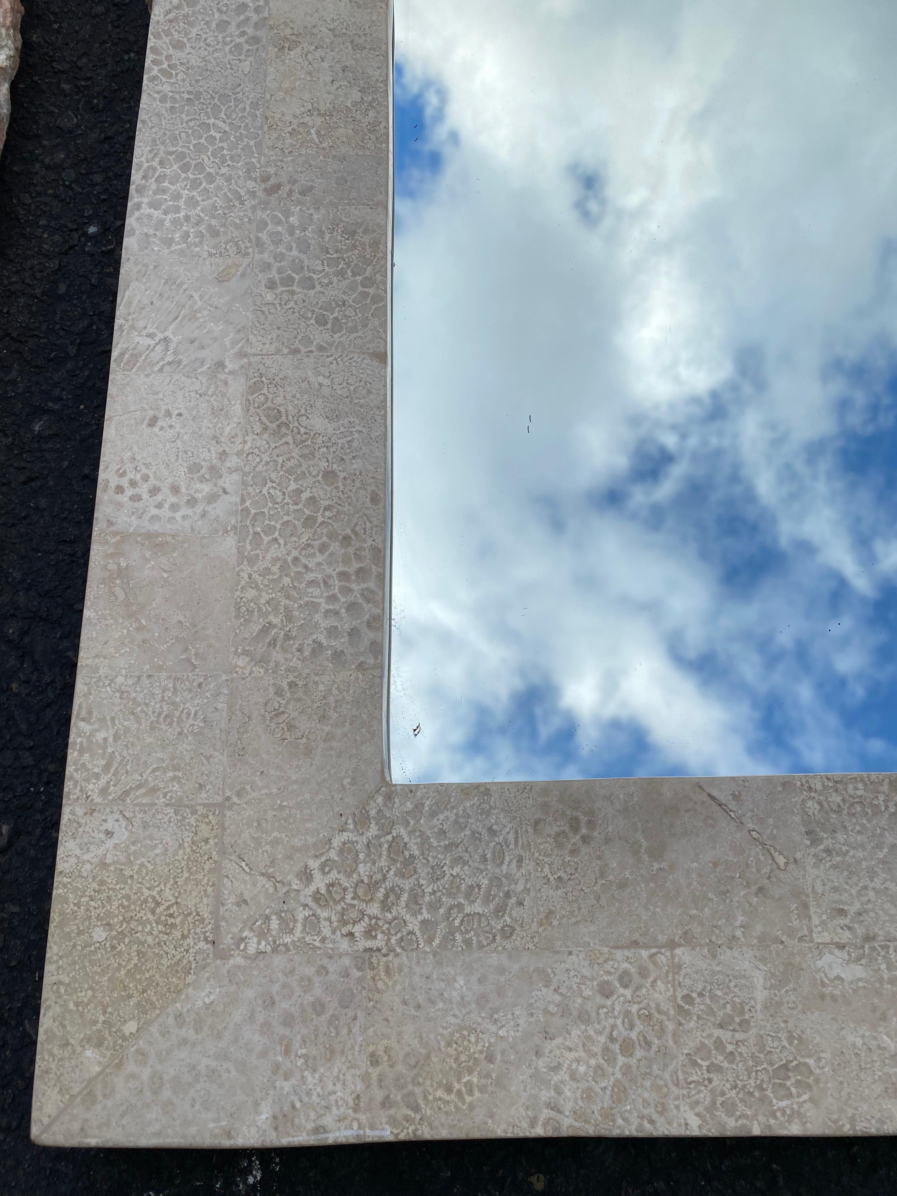 Late 20th Century Maitland Smith Style Magnussen Tessellated Marble Stone & Brass Mirrors, Pair