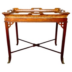 Maitland-Smith Style Mahogany Embossed Leather Glass Tray Table