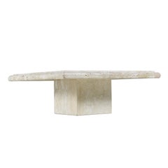 Maitland-Smith Style Mid-Century Modern Stone Travertine Pedestal Coffee Table