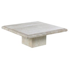 Maitland-Smith Style Mid-Century Modern Stone Travertine Pedestal Coffee Table