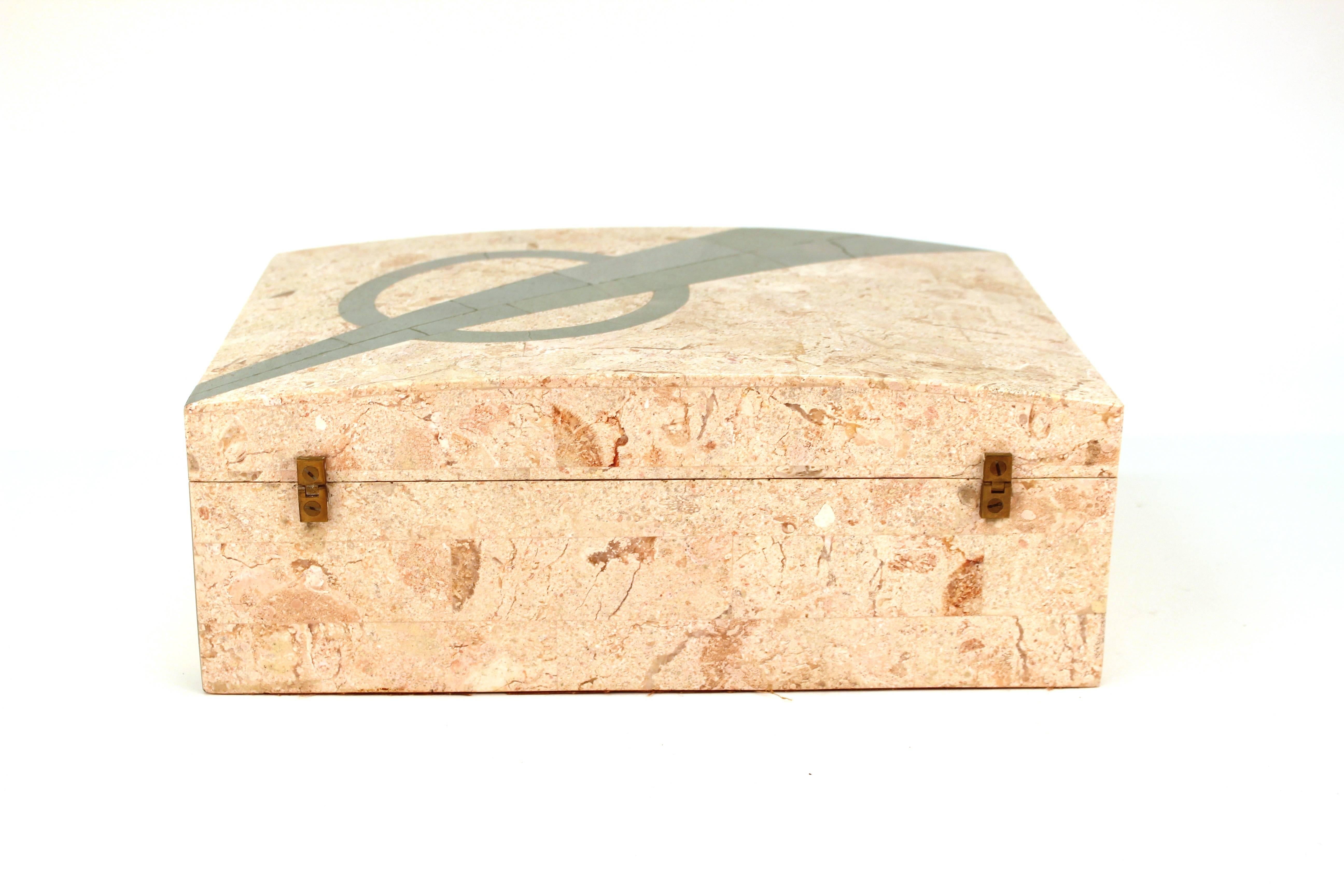 Maitland-Smith Style Midcentury Tessellated Box in Marble and Green Mineral In Good Condition In New York, NY