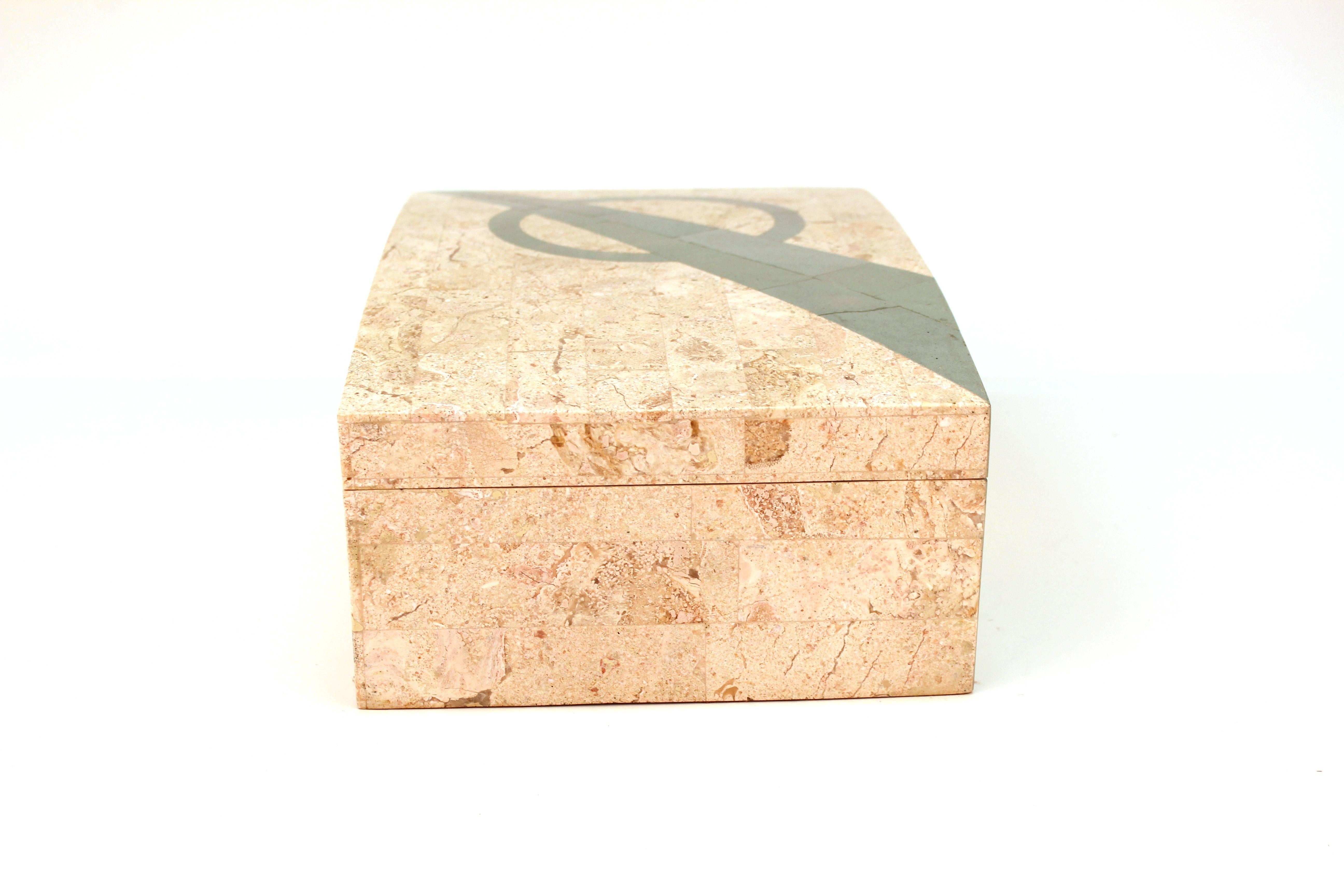 20th Century Maitland-Smith Style Midcentury Tessellated Box in Marble and Green Mineral