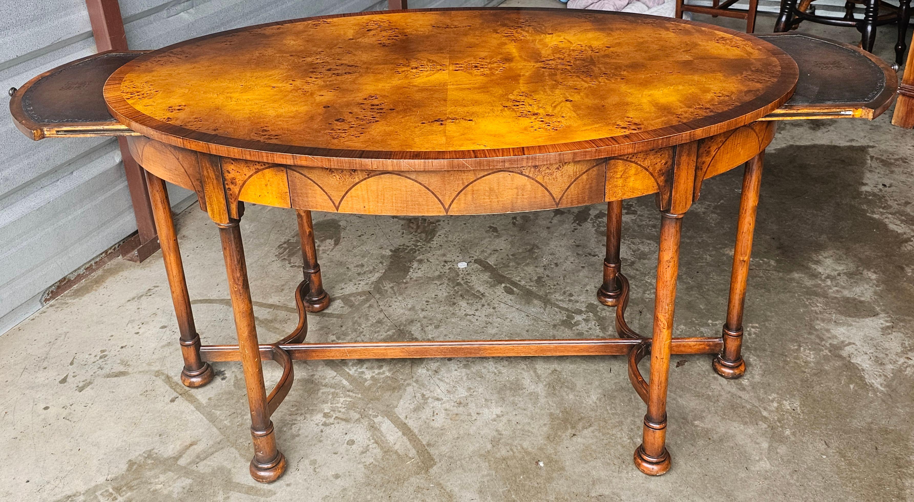 Theodore Alexander Mixed Fruitwoods Library / Center Table W/ Pull Out Trays For Sale 9