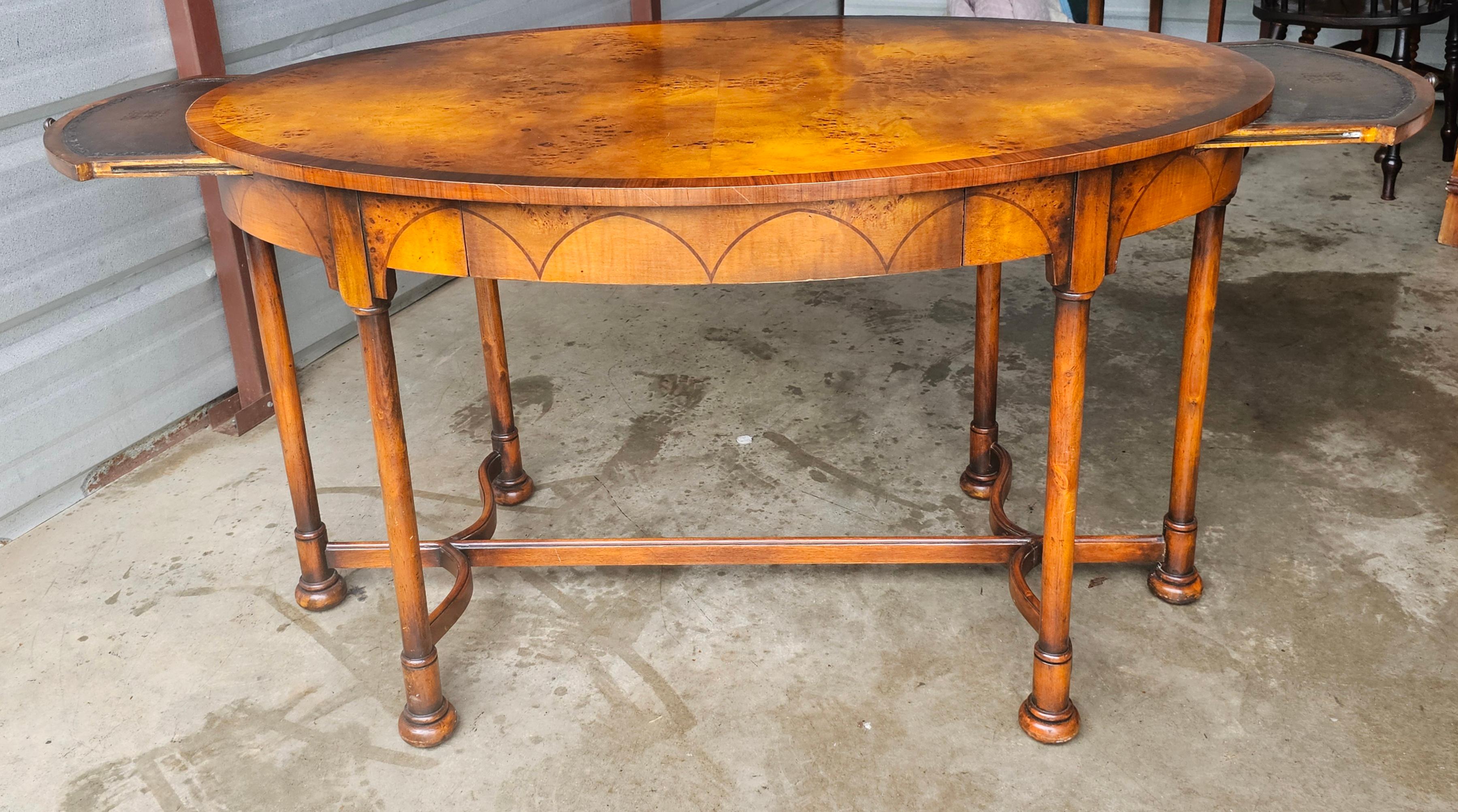 Chippendale Theodore Alexander Mixed Fruitwoods Library / Center Table W/ Pull Out Trays For Sale