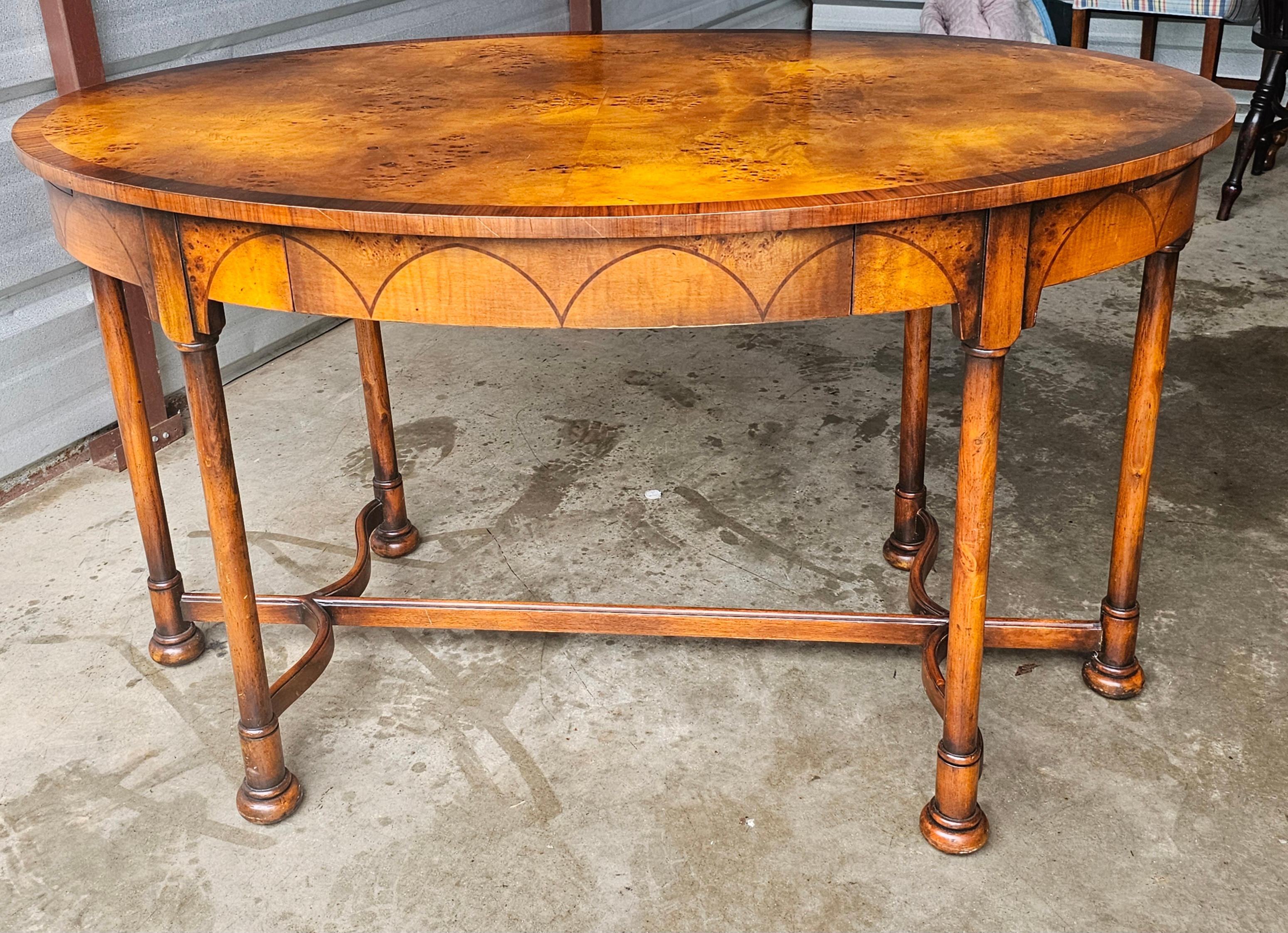 American Theodore Alexander Mixed Fruitwoods Library / Center Table W/ Pull Out Trays For Sale