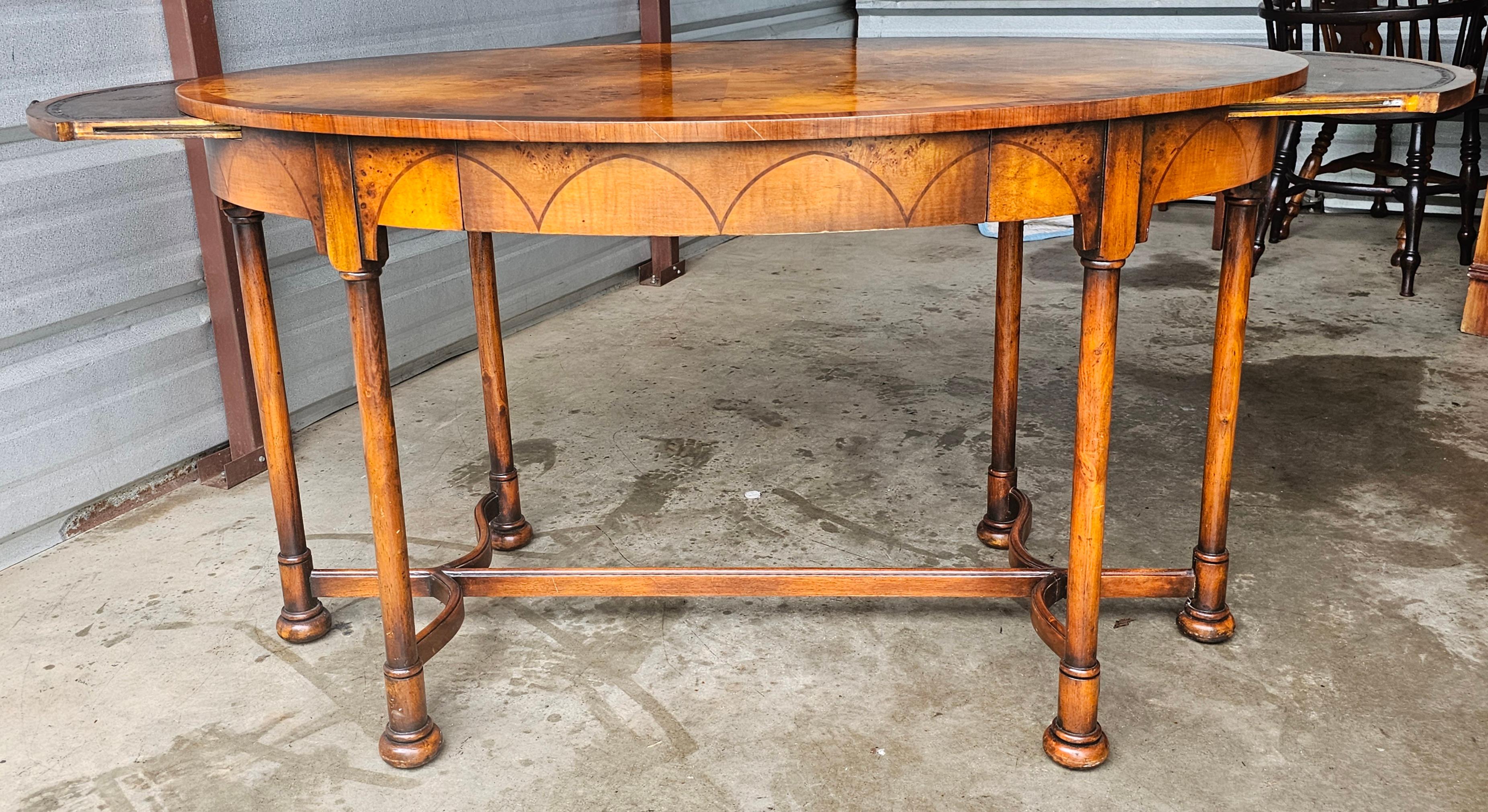 Theodore Alexander Mixed Fruitwoods Library / Center Table W/ Pull Out Trays In Good Condition For Sale In Germantown, MD
