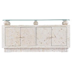 Maitland Smith Style Post-Modern Mactan Tessellated Stone Orb Pedestal Credenza