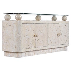 Maitland Smith Style Post-Modern Mactan Tessellated Stone Orb Pedestal Credenza