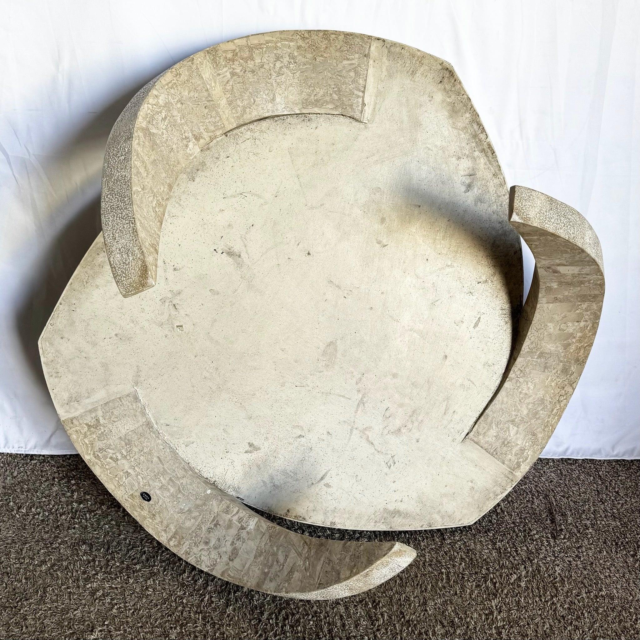Maitland Smith Style Sculpted Circular Polished Tessellated Stone Coffee Table In Good Condition For Sale In Delray Beach, FL
