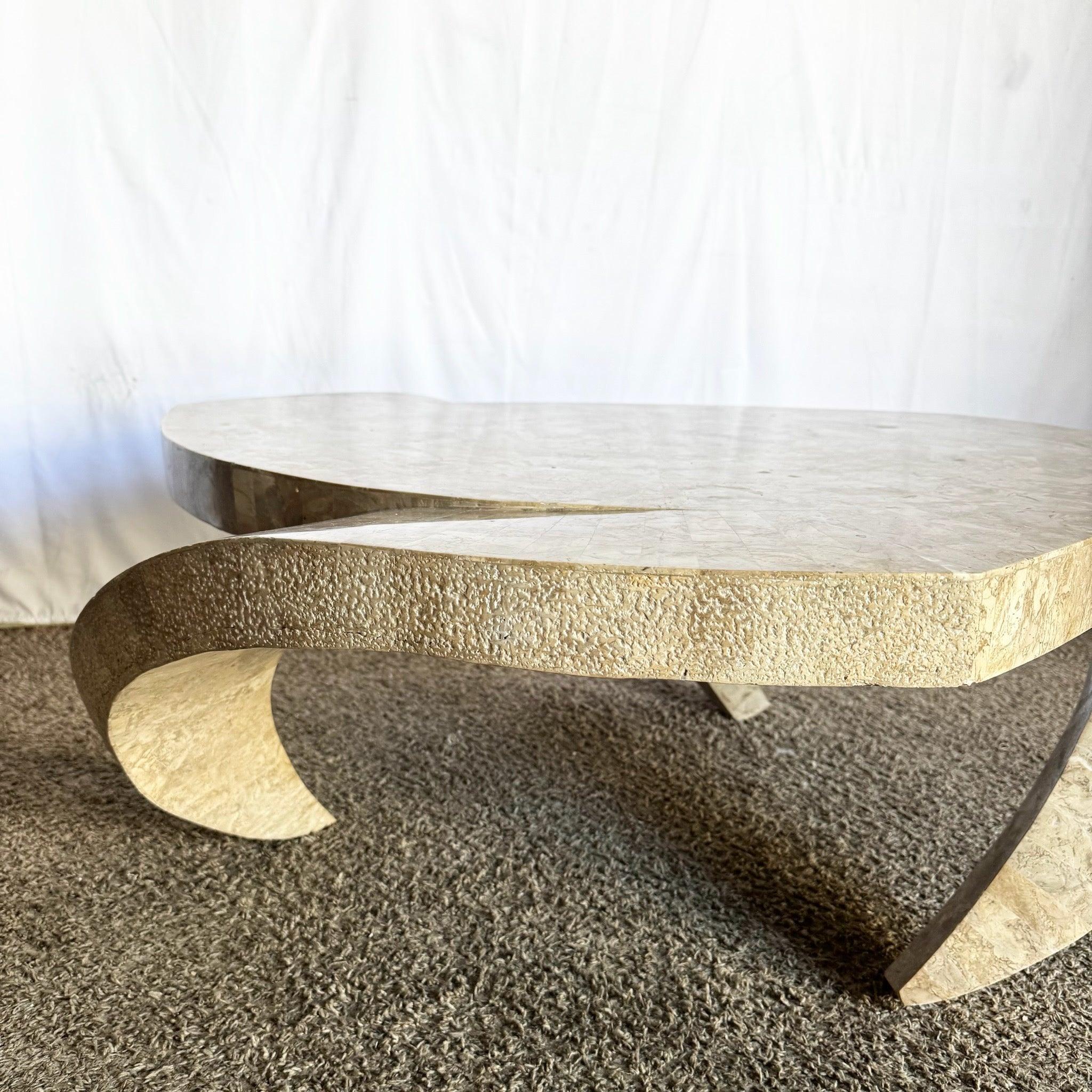 Late 20th Century Maitland Smith Style Sculpted Circular Polished Tessellated Stone Coffee Table For Sale