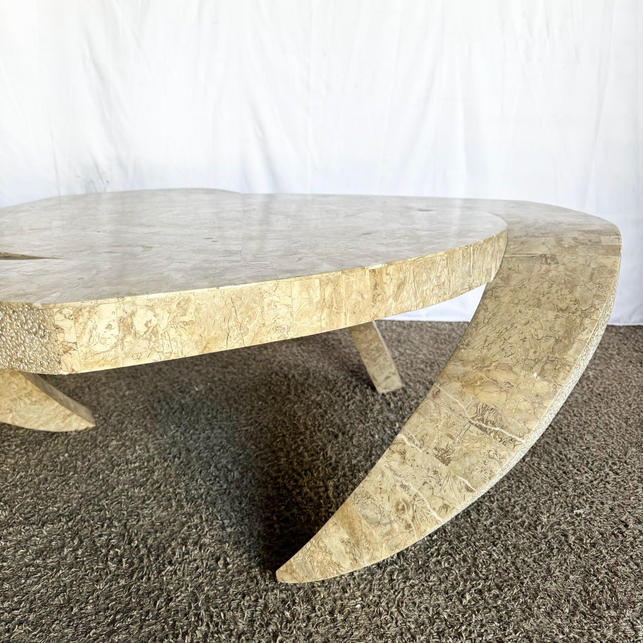 Maitland Smith Style Sculpted Circular Polished Tessellated Stone Coffee Table For Sale 1