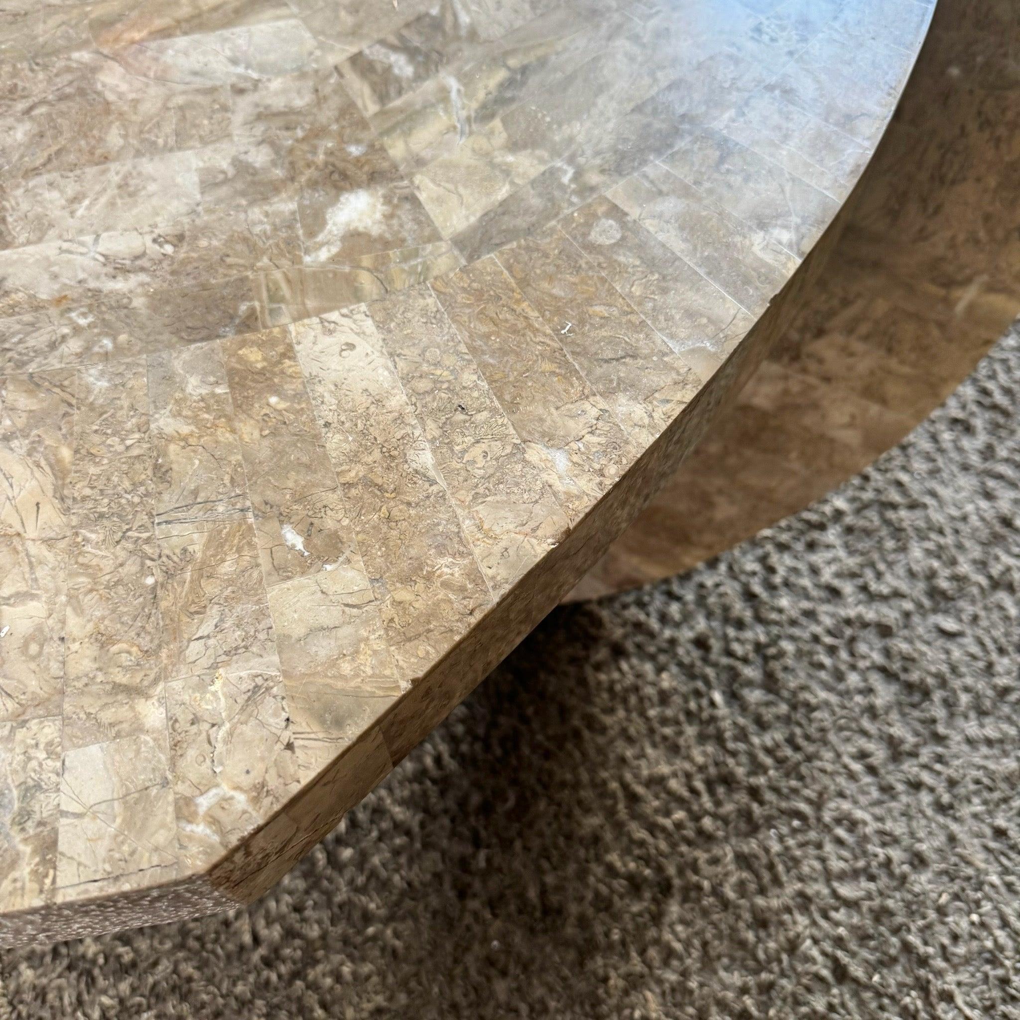 Maitland Smith Style Sculpted Circular Polished Tessellated Stone Coffee Table For Sale 3