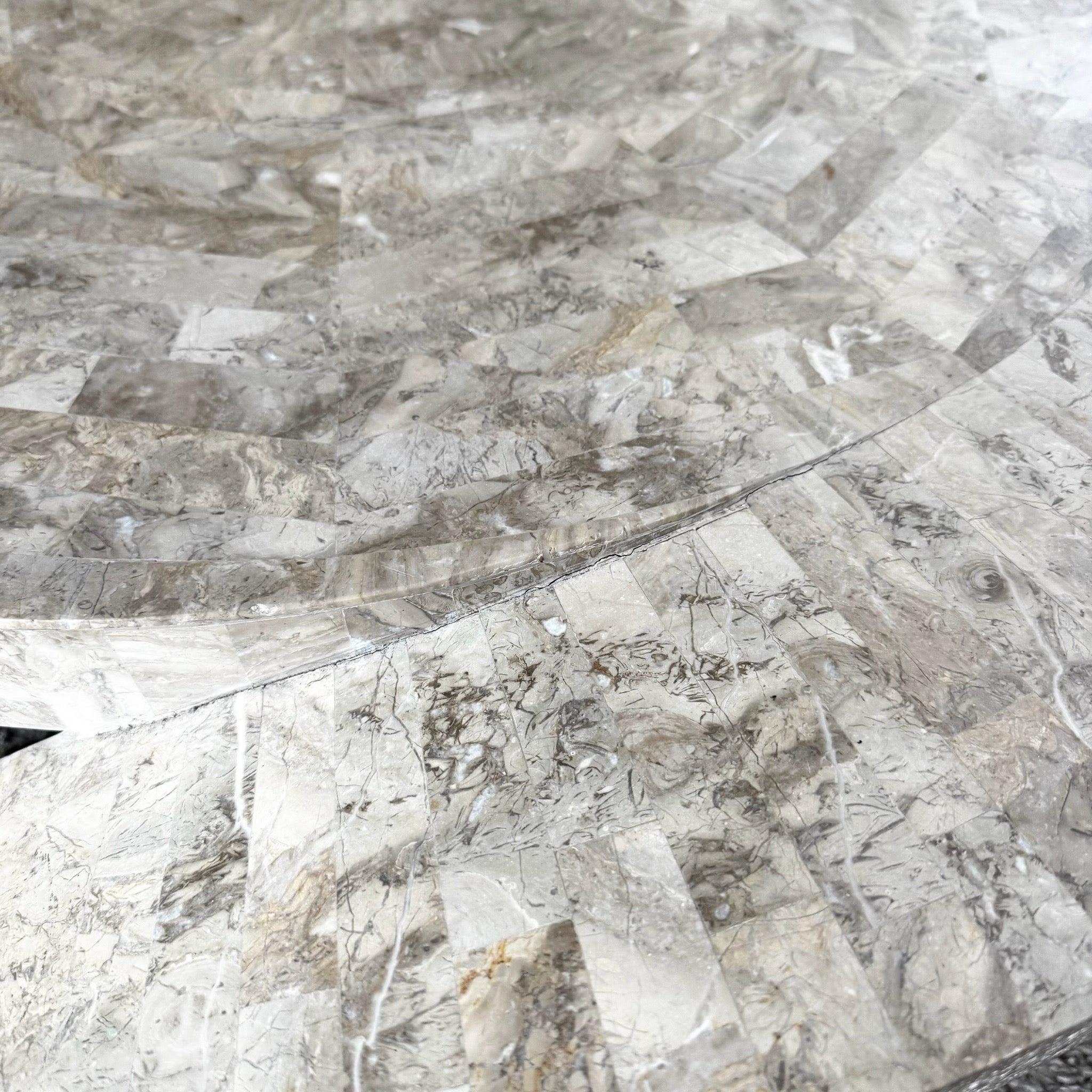 Maitland Smith Style Sculpted Circular Polished Tessellated Stone Coffee Table For Sale 4