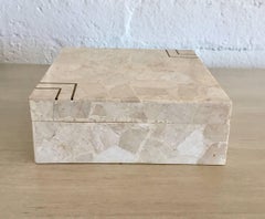 Maitland Smith Style Stone Terrazzo Marble and Brass Inlay Box