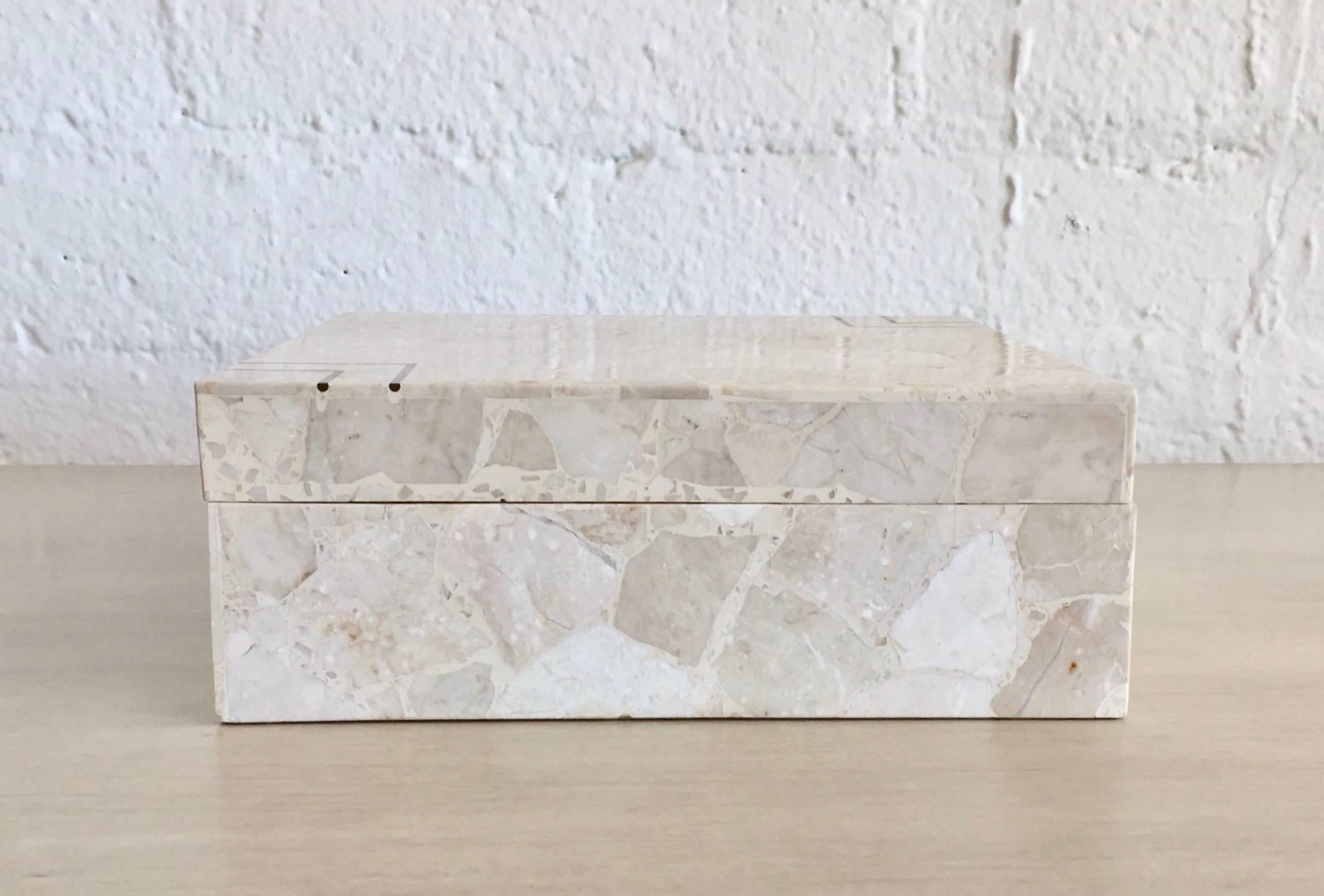 American Maitland Smith Style Stone Terrazzo Marble and Brass Inlay Box