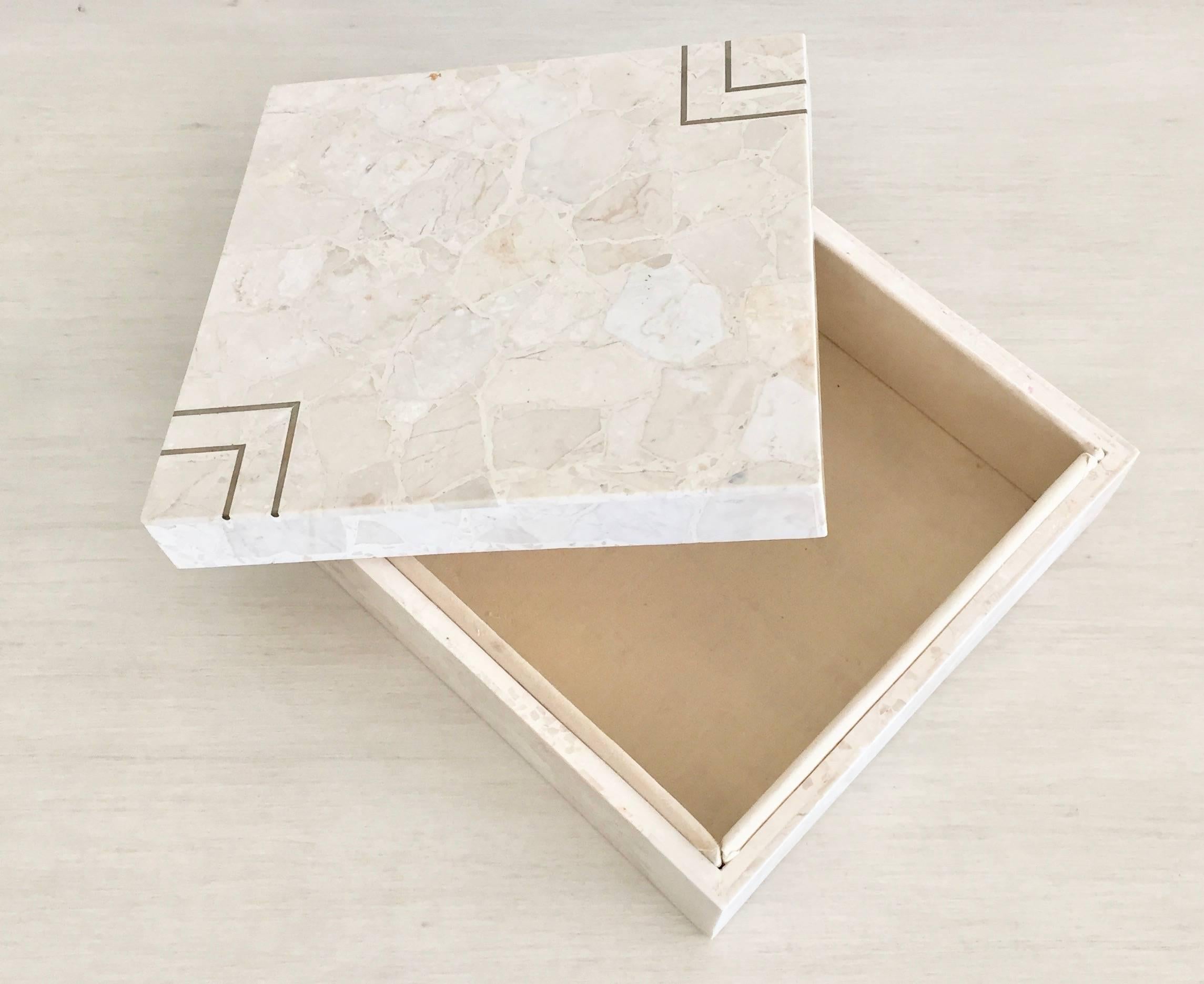 20th Century Maitland Smith Style Stone Terrazzo Marble and Brass Inlay Box