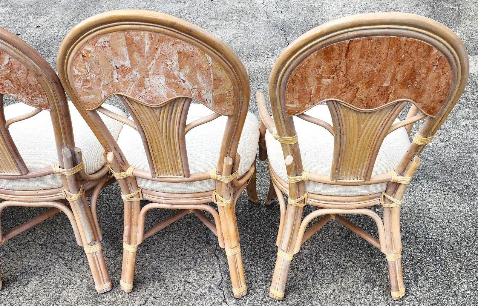 Maitland Smith Style Tessellated Bamboo Dining Chairs Set of 6 In Good Condition For Sale In Lake Worth, FL