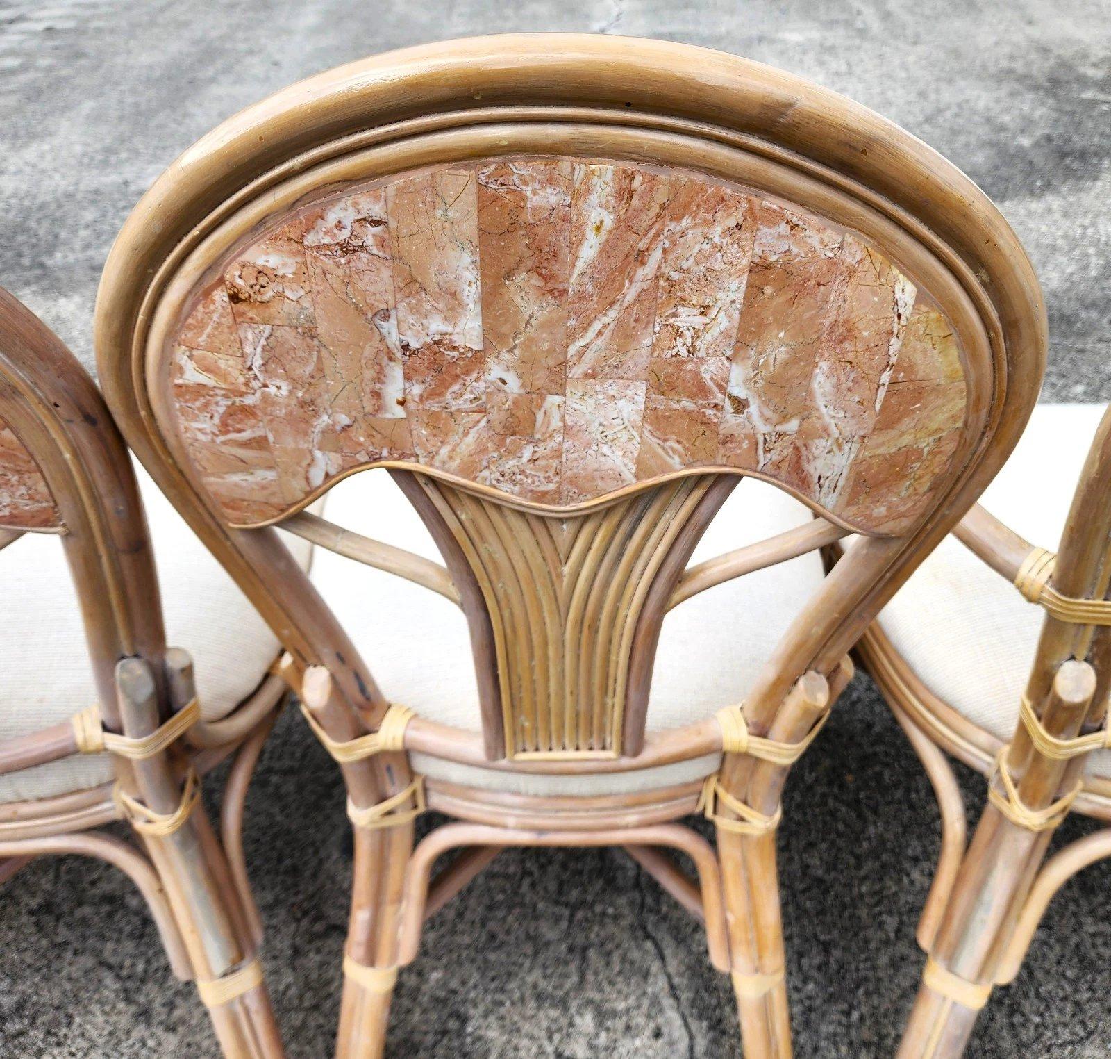 Late 20th Century Maitland Smith Style Tessellated Bamboo Dining Chairs Set of 6 For Sale