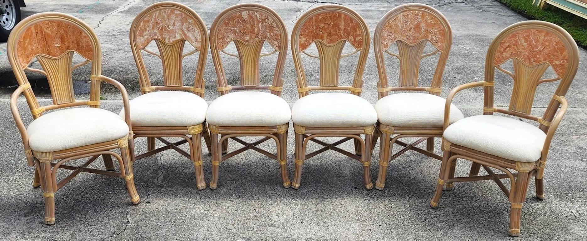 Maitland Smith Style Tessellated Bamboo Dining Chairs Set of 6 For Sale 3