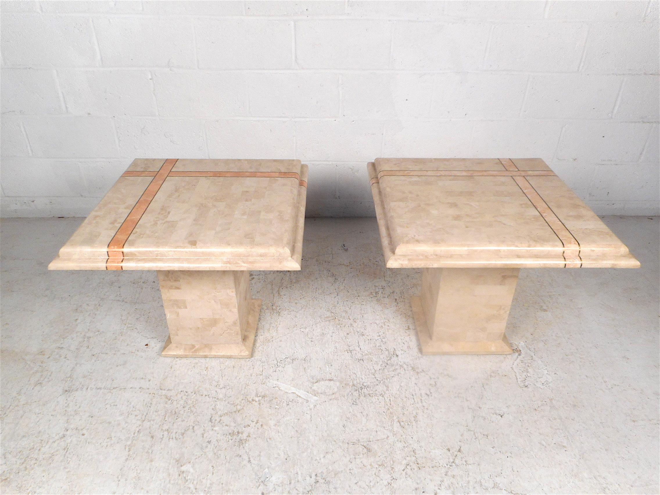 Mid-Century Modern Tables d'extrémité tessellées style Maitland Smith en vente