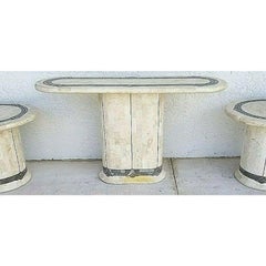 Maitland Smith Style Tessellated Fossil Stone Brass Console Sofa Entry Table