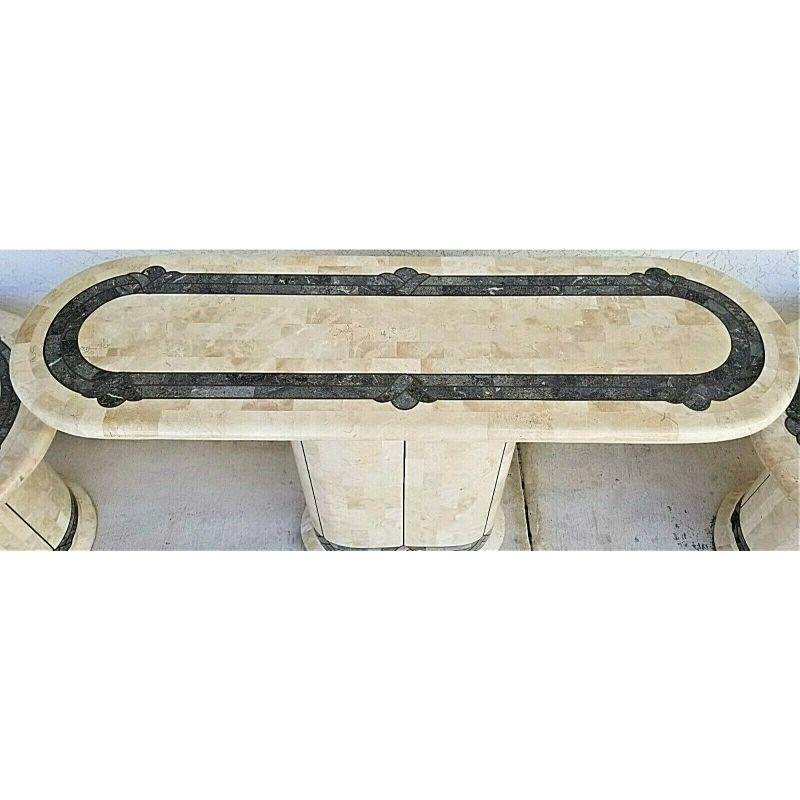 Mid-Century Modern Maitland Smith Style Tessellated Fossil Stone Brass Console Sofa Entry Table