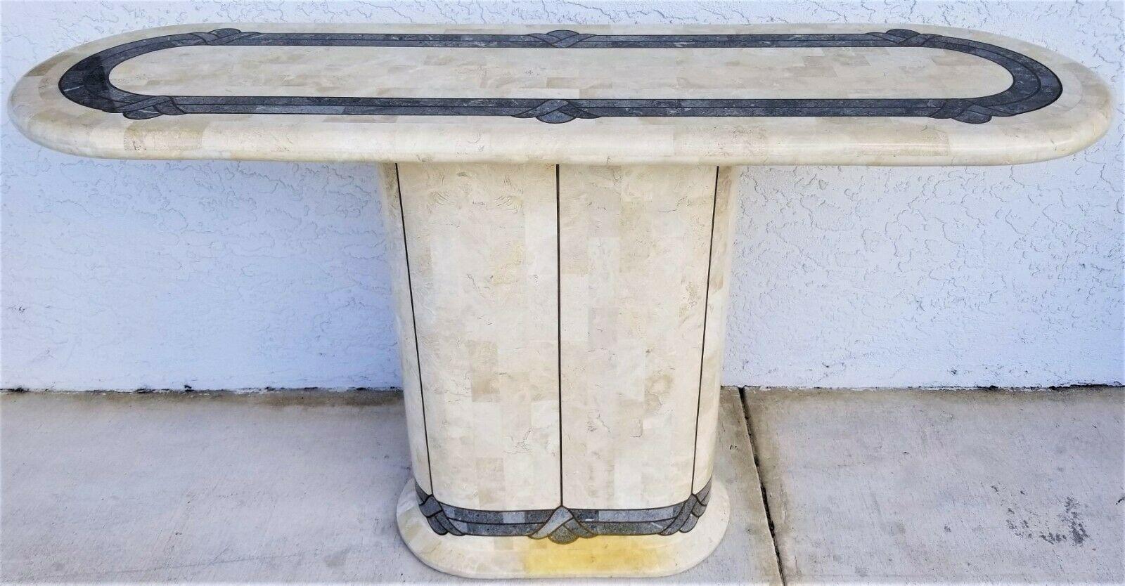 Unknown Maitland Smith Style Tessellated Fossil Stone Brass Console Sofa Entry Table