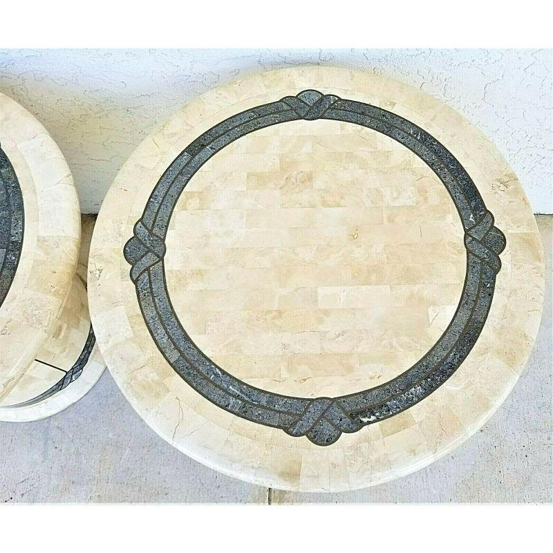 For FULL item description be sure to click on CONTINUE READING at the bottom of this listing.

Offering One Of Our Recent Palm Beach Estate Fine Furniture Acquisitions Of A 
Set of 2 Maitland Smith Style Tessellated Fossil Stone + Inlaid Brass