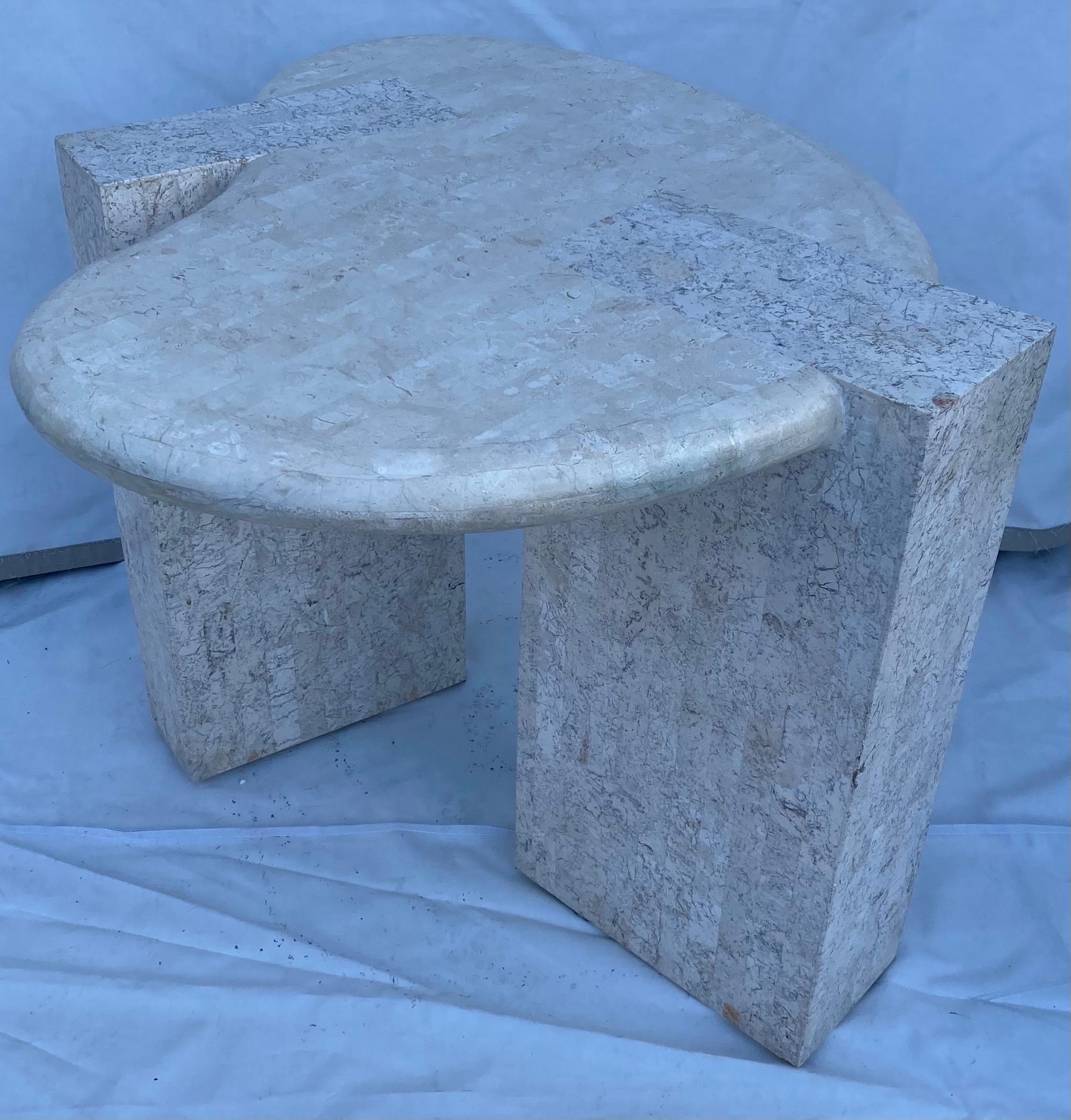 Mid-Century Modern Maitland Smith Style Tessellated Stone Biomorphic Modern Side End Table, 1970's 