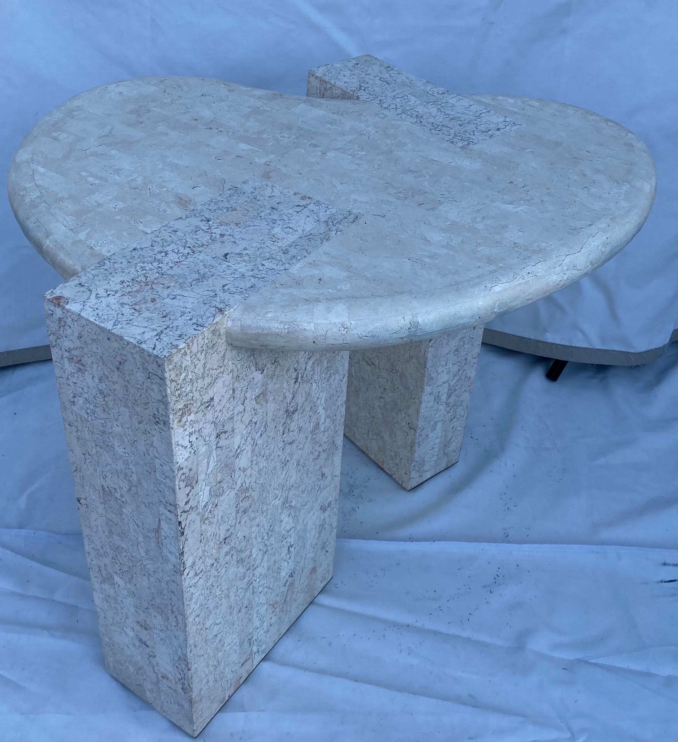 Mosaic Maitland Smith Style Tessellated Stone Biomorphic Modern Side End Table, 1970's 
